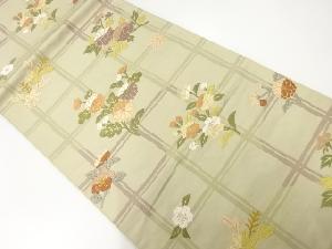 唐織格子に四季花模様織出し袋帯